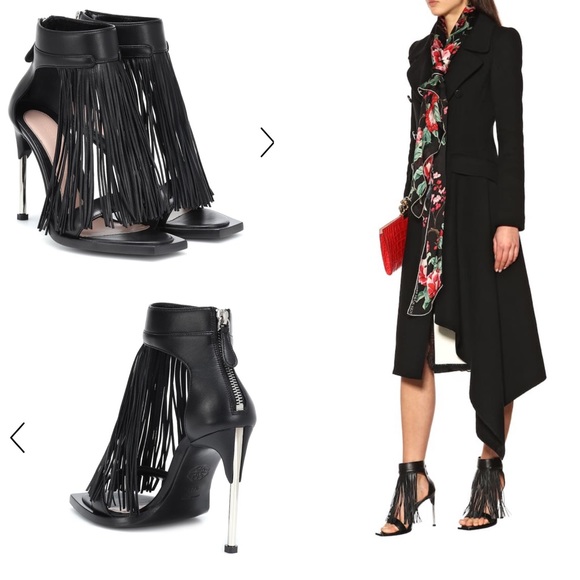 Alexander McQueen Shoes - Alexander McQueen Black Fringed Leather Sandal NWT
